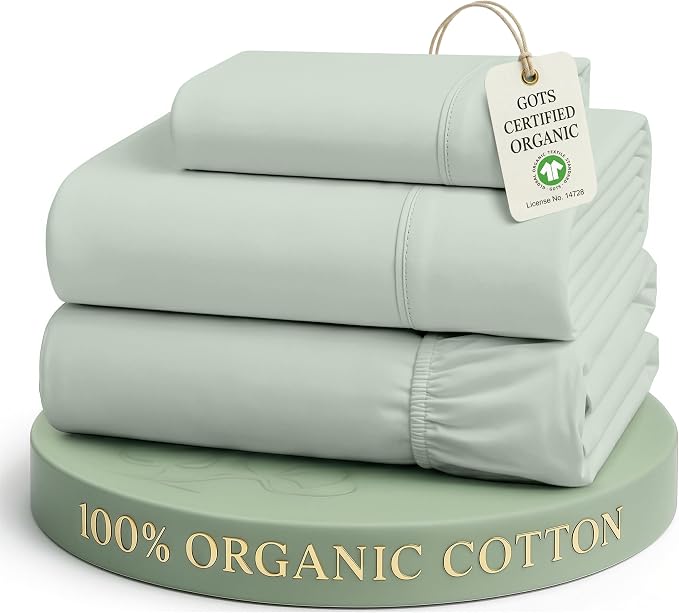 LANE LINEN Twin XL Sheet Set 100% Organic Cotton Soft 3pc - Cool Blue | Twin XL Sheets In Organic Cotton Percale - Breathable For Year-Round Sleep, Best-Value Organic Cotton, For Hot Sleepers