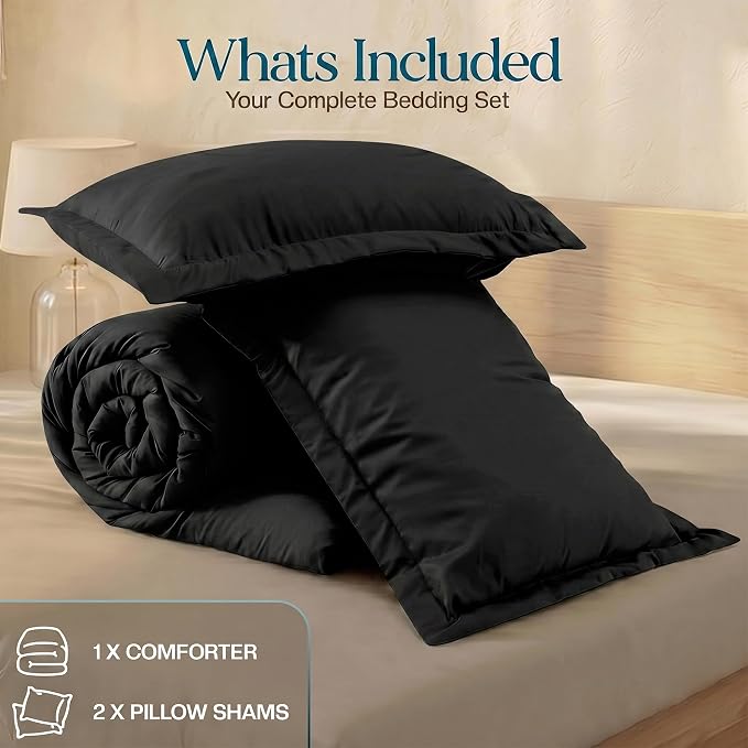 Utopia Bedding 3 Pc Queen Comforter Set, All Season Bedding, Black | Bedding Set Includes Comforter (88x88) Inches, 2 Shams (20x26) Inches. Soft Microfiber Down Alternative, Machine Washable.