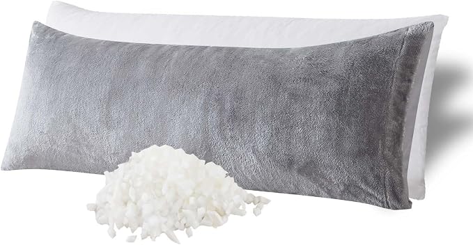 WhatsBedding Memory Foam Body Pillow with Cover, Long Bed Pillow for Adults | Removable Plush Fuzzy Envelope Closure, Firm Support for Side Sleepers, Reading & naps, Large Size Fits All, Relieves Pain