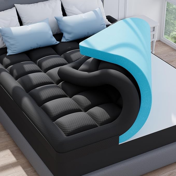 ELEMUSE 3 Inch Full Dual Layer Memory Foam Mattress Topper with Pillowtop | 2 Inch Cooling Gel Foam,1 Inch Soft Pillowtop Pad, Pressure Relief Bed Topper, Comfortable Support