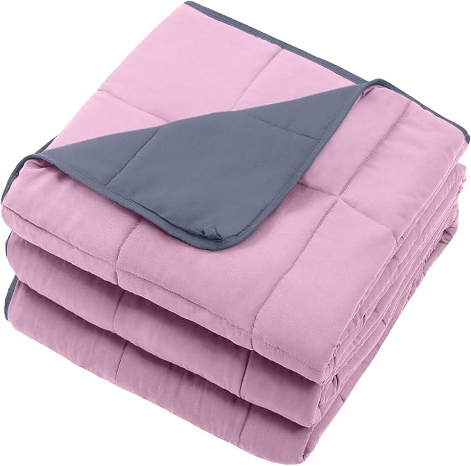 Weighted Blanket for Adults 15lbs, 60"x80", Queen Size Cooling Heavy Throw Blanket for 140-160lbs, Microfiber Soft Big Blankets Weighted Comforter, Pink Grey