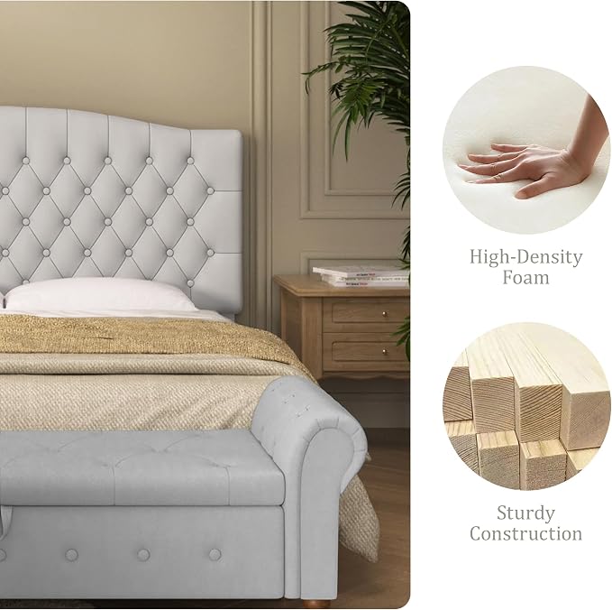 Furpopup Velvet Queen Size Headboard Only Upholstered Wall Mount Light Gray | 2 ways to use:Wall-mounted (for adjustable bed) and bed frame mounted, Easy to assemble, Classic button design headboard
