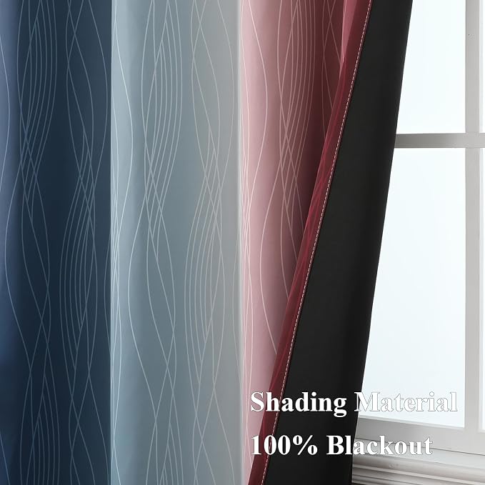 Navy Blue and Burgundy Red Ombre Blackout Curtains for Bedroom 84 Inch Long | Estelar Textiler Room Darkening Curtains for Living Room,Energy Saving,Thermal Insulated Grommet Window Drapes,52x84,2 Panels
