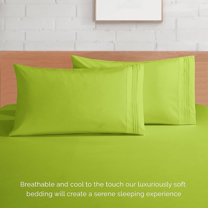 Elegant Comfort Luxury 1500 Premium Hotel Quality Microfiber 4-Piece Sheet Set - Wrinkle Resistant, All Around Elastic Fitted Sheet, Deep Pocket up to 16", California King, Lime