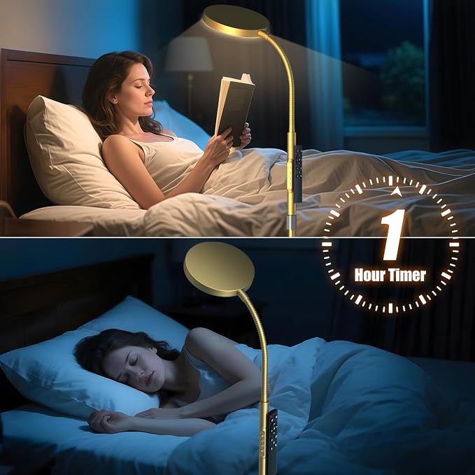 PACOVY Floor Lamp, Adjustable Height Floor Lamps for Living Room Bedroom, 120 LED Super Bright Standing Lamp Remote & Touch Control Dimmable Gooseneck Tall Stand Reading Lamp for Office Craft, Gold
