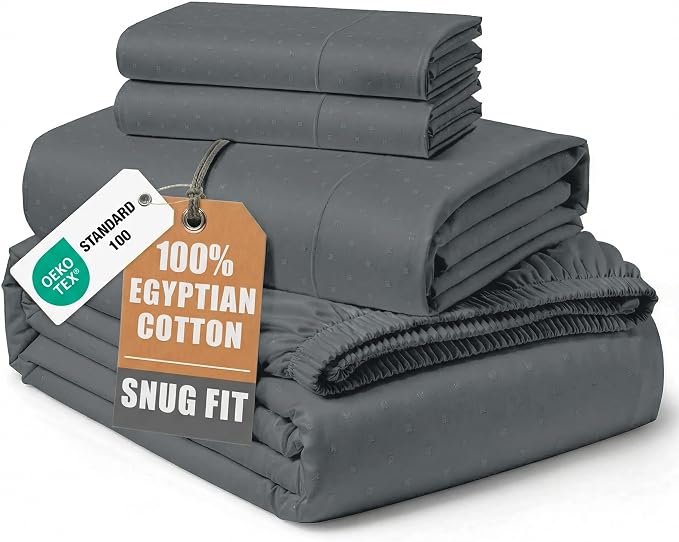 LANE LINEN Split California King Sheets Egyptian Cotton Sateen - Charcoal | California King Size Sheets - 4-Piece Set, For A Luxurious Night's Sleep, For A Silky Hotel-Style Bed, Luxe Sheen