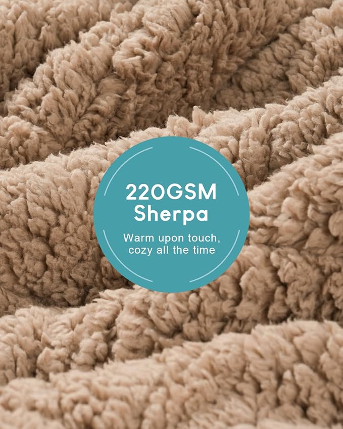 Cottonblue Jacquard Sherpa Weighted Blanket 10lbs for Adults Twin/Full Size | Ultra Soft Cozy Fleece Blanket Weighted Blankets 48x72 in for Calm Sleep Relax, Fuzzy Bed Sofa Heavy Blanket Throw, Khaki