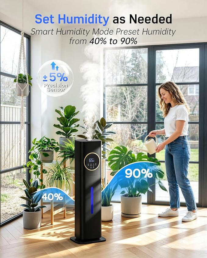 LACIDOLL Humidifiers for Bedroom 500 sq ft, 2.1Gal/8L Humidifier large room | Night Light & Essential Oil Diffuser, Top Fill Large Room Humidifiers for Home Baby Nursery Office Plants, Black