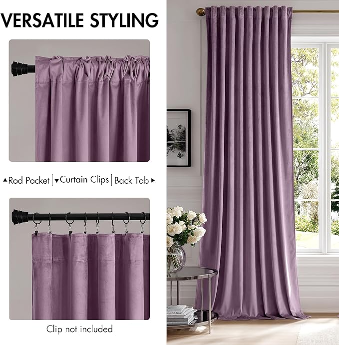MIULEE Lavender Velvet Curtains 52x108 inches Luxury Blackout Curtains | Thermal Insulated, Super Soft Window Drapes for Bedroom Living Room, Rod Pocket & Back Tab, Light Purple