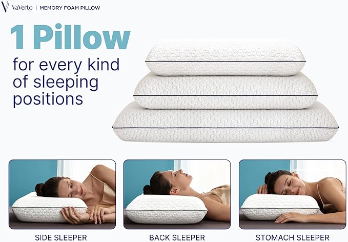 King Size Memory Foam Pillows - Firm Pillow - King Size 2-Pack | Memory foam pillow - Back stomach & side sleepers - Shoulder & back pain relief -Cooling pillow washable bamboo viscose cover