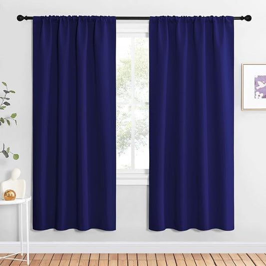 NICETOWN Blackout Curtains for Living Curtains, Navy Blue, 2 Panels, 42 by 72, Room Darkening Window Curtain Panels, Easy-Care Solid Thermal Insulated Draperies/Drapes for Daughter Room