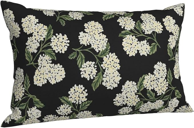 Black Spring Pillow Covers 12x20 Inch 2 Pcs Green Hydrangea Flower Decor Throw Pillows Vintage Floral Seasonal Summer Outdoor Decoration Pillowcase Linen Cushion Cover for Couch Sofa