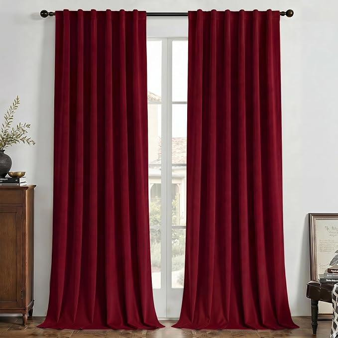 Joydeco 100% Blackout Curtains Velvet Black Out Curtain 96 Inch Drapes | for Bedroom Living Room, Heat and Light Blocking, Thermal Insulated Luxury Heavy Duty Curtain 2 Panels Back Tab&Rod Pocket