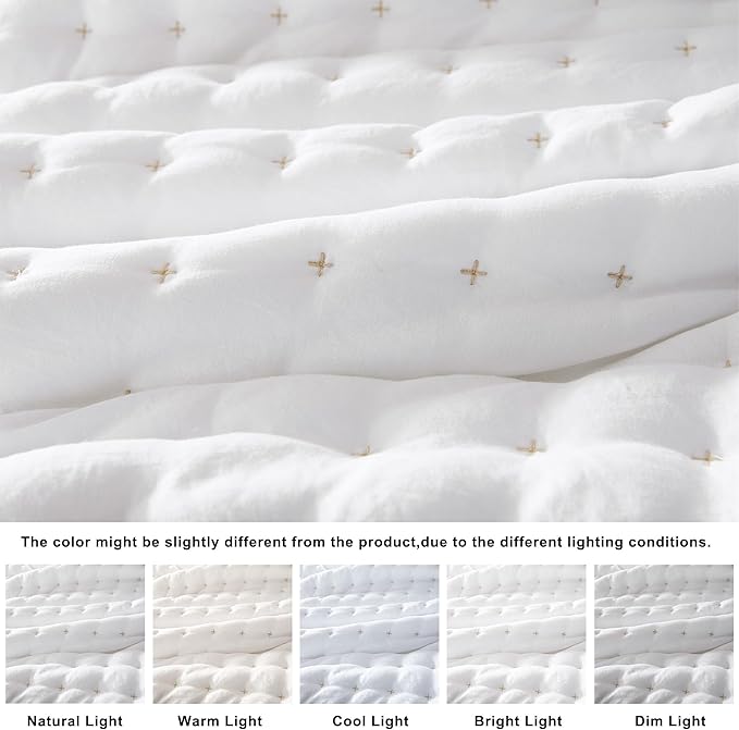 WDCOZY White King Size Quilt Bedding Sets with Pillow Shams, Lightweight Soft Bedspread Coverlet, Quilted Blanket Thin Comforter Bed Cover, All Season Summer Spring, 3 Pieces, 104x90 inches