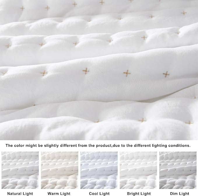WDCOZY White Twin Size Quilt Bedding Sets with Pillow Sham, Lightweight Soft Bedspread Coverlet, Quilted Blanket Thin Comforter Bed Cover, All Season Summer Spring, 2 Pieces, 68x90 inches