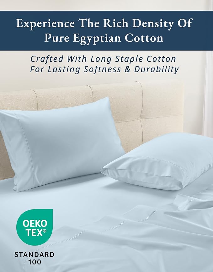 LANE LINEN King Sheets Cooling 100% Egyptian Cotton Sateen - Ice Melt | King Size Sheets Set Cooling - 4-Piece Set, Long-Staple Egyptian Cotton, For A Cool, Restful Sleep, Luxe Sheen,