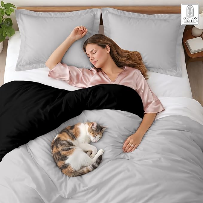 Custom Duvet Cover-100% Egyptian Cotton 600 Thread Count Soft Breathable Durable Customizable Comforter Cover(Desired Dimensions)-Zipper Closure & 7 Internal Ties-Night's Shadow