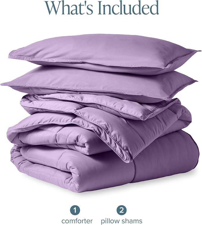 Bare Home Comforter Set - 1800 Ultra Soft (Oversized Queen, Lavender) | All-Season, Breathable, Hypoallergenic, Premium 1800, Warm, Cozy