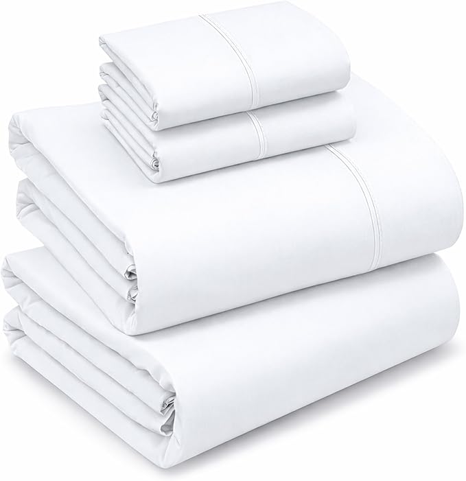 RUVANTI 100% Cotton Percale Sheets, Full Size, Bright White | Crisp Cooling, Deep Pocket 16", Soft Breathable & Durable, Hotel-Style, 4 Piece Set