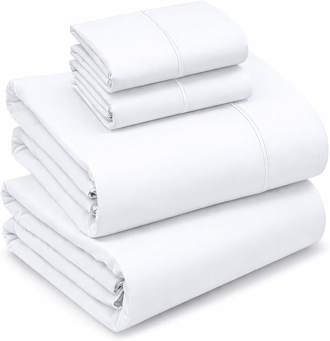 RUVANTI 100% Cotton Percale Sheets California King, Bright White | Crisp Cooling for Hot Sleepers, Deep Pocket 14", Soft Breathable & Durable, Hotel-Style 4 Piece Set