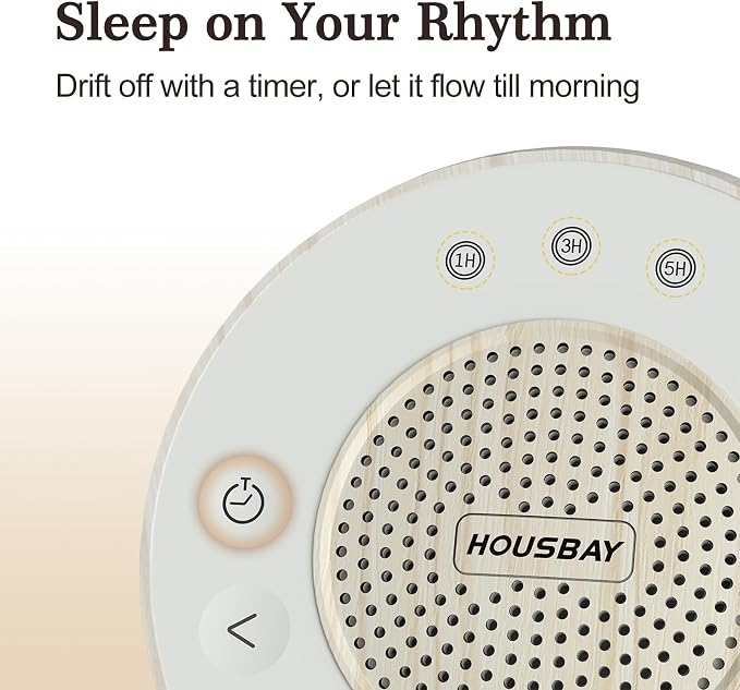 HOUSBAY Sound Machine White Noise for Sleep with Wood Grain | 31 Soothing Sounds, 5W Loud Stereo Sound, Auto-Off Timer, Adjustable Volume, Small Sleep Machine for Noise Canceling