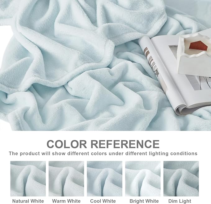 Hansleep Queen Ice Blue Fleece Blanket, Soft Flannel Bed Blanket | Fuzzy Cozy Blanket 90x90 Inches, Multi-use for Bed, Sofa, Couch, Travel, Camping, All Season Warm Lightweight Cover