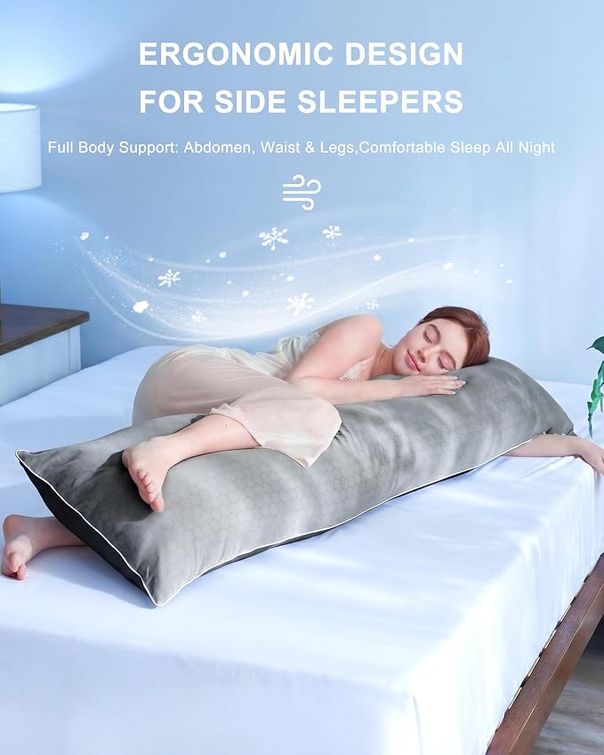 YZ HOME Cooling Body Pillow for Adults,Cold Touch Fabric(Dark Grey,20"x54") | Body Pillow for Side Sleeper,Shredded Memory Foam,Removable Washable Cover