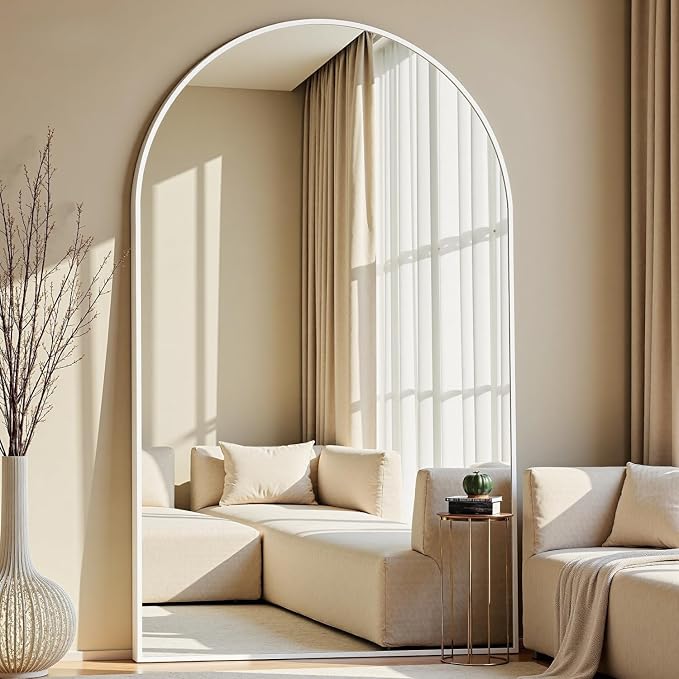 Dewfig Arched Full Length Mirror, 77"x38" Large Floor Mirror, White | Aluminum Alloy Frame Oversized Full Body Mirror, HD Shatterproof Tempered Glass, Lean/Stand/Wall for Living Room,Bedroom