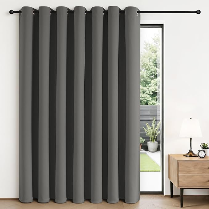 Joydeco Blackout Patio Sliding Door Curtains, Privacy Room Divider Curtains | Extra Wide Thermal Blackout Curtains for Bedroom Living Room, Curtain for Patio Door (Light Grey, 70Wx90L, 1 Panel)