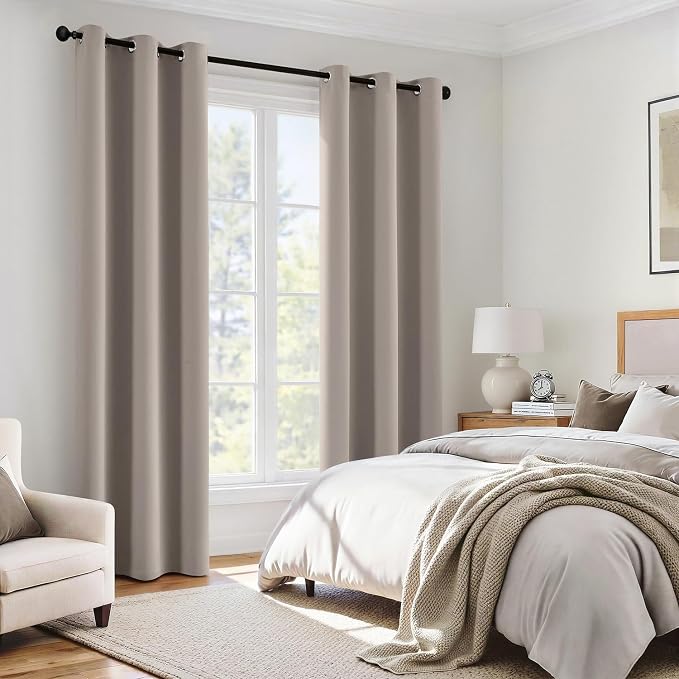 MIULEE Natural 100% Blackout Curtains for Bedroom 96 Inch Long 2 Panels | 2 Thick Layers Thermal Insulated Window Curtains with Black Liner, Noise Reducing Grommet, Drapes for Living Room