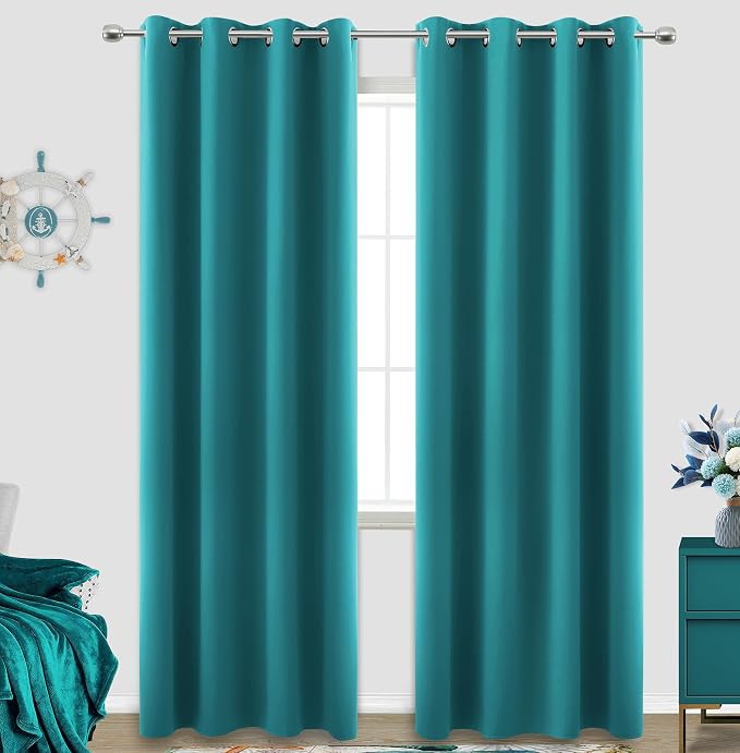 KOUFALL Teal Curtains 96 Inches Long for Bedroom 2 Panel Sets Grommet Blackout Room Darkening Curtains for Living Room 52 x 96 Inch Length