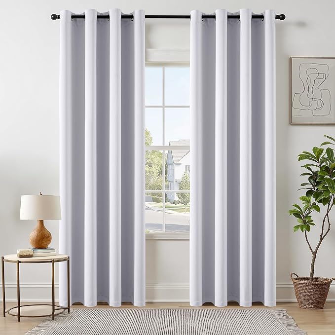 MIULEE Greyish White Blackout Bedroom Curtains Drapes 72 Inch Long 52"x72" | Grommet Top, Room Darkening Window Drapes, Privacy Protection, Thermal Insulated, Heat Blocking, Light Blocking