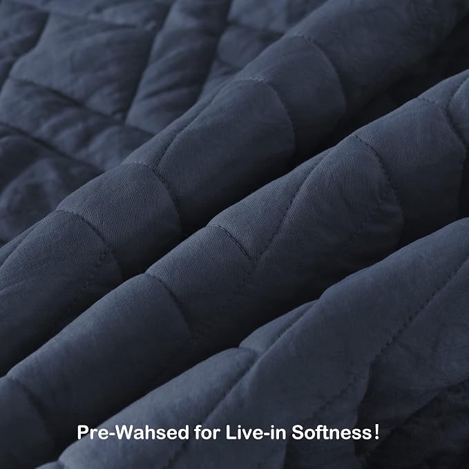 HORIMOTE HOME Quilt Set Queen Size Navy Blue, Classic Geometric Diamond Stitched Pattern, Ultra Soft Microfiber Lightweight Bedding Bedspread Coverlet for All Season with 1 Quilt 2 Pillow Shams