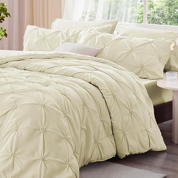 BEDELITE Twin Comforter Set Beige,Lightweight & Soft Comforter | Pintuck Boho Bedding, Warm & Cute Bed Set for All Season,With 1 Pillowcase