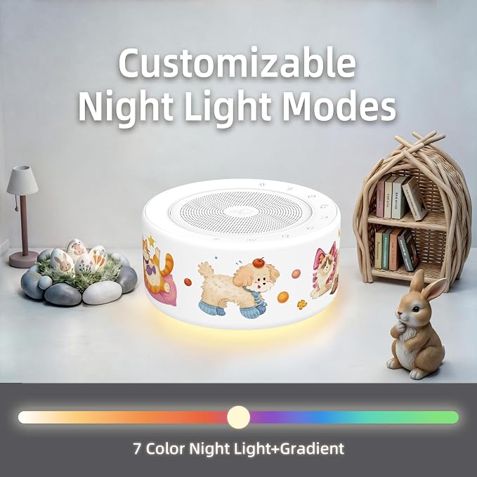 Kipcush White Noise Machine for Baby & Adults, Sleep Sound Machine with 30 Soothing Sounds, 8-Color Night Light, Memory Function, White Noise for Sleeping, Nursery, Office, Travel, Relaxation