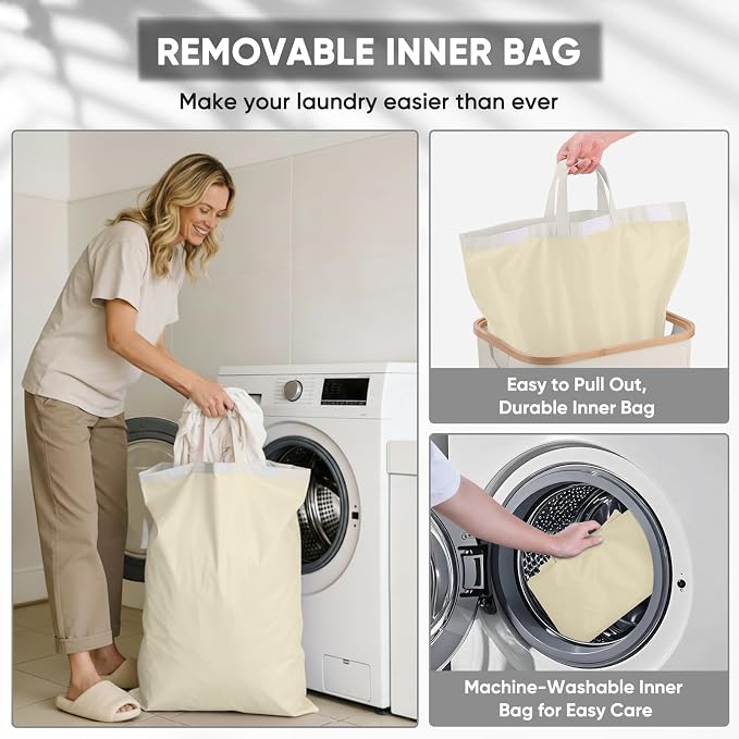 BALEINE 100L Laundry Hamper with Lid, Large Laundry Basket Bin | Large Capacity, Easy-Access Lid, Shape-Retaining Structure, Pull Handles, Ideal for Bedroom, Dorm, Laundry Room