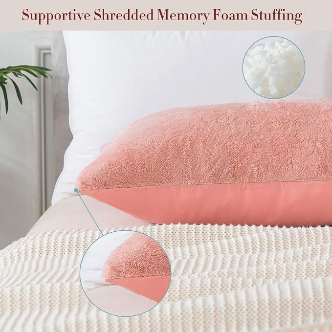 WhatsBedding Memory Foam Body Pillow with Cover, Long Bed Pillow for Adults | Removable Plush Fuzzy Envelope Closure, Firm Support for Side Sleepers, Reading & naps, Large Size Fits All, Relieves Pain