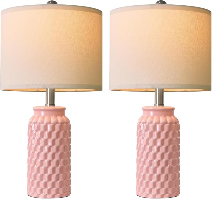 USumkky 20.5" Pink Table Lamps Set of 2,Modern Farmhouse Bedside Lamps - Ceramic Nightstand Lamps for Bedroom,Boho Living Room End Tables,Small Office Desk Lamp