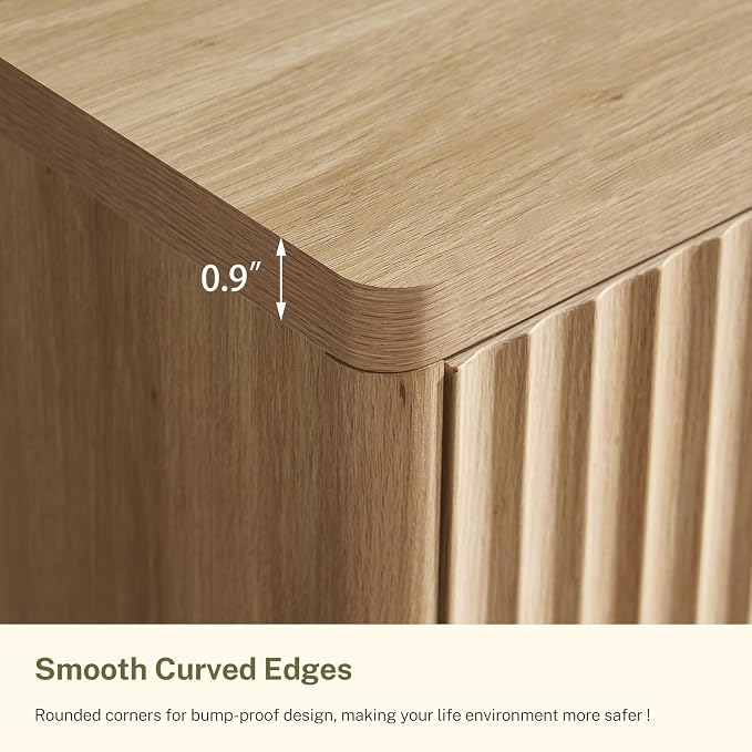 Fluted 6 Drawer Dresser for Bedroom, Wide Modern Chest of Drawers with Metal Handle, Curved Profile Design, Wood Closet Clothes Storage Organizer for Bedroom, Hallway, Natural
