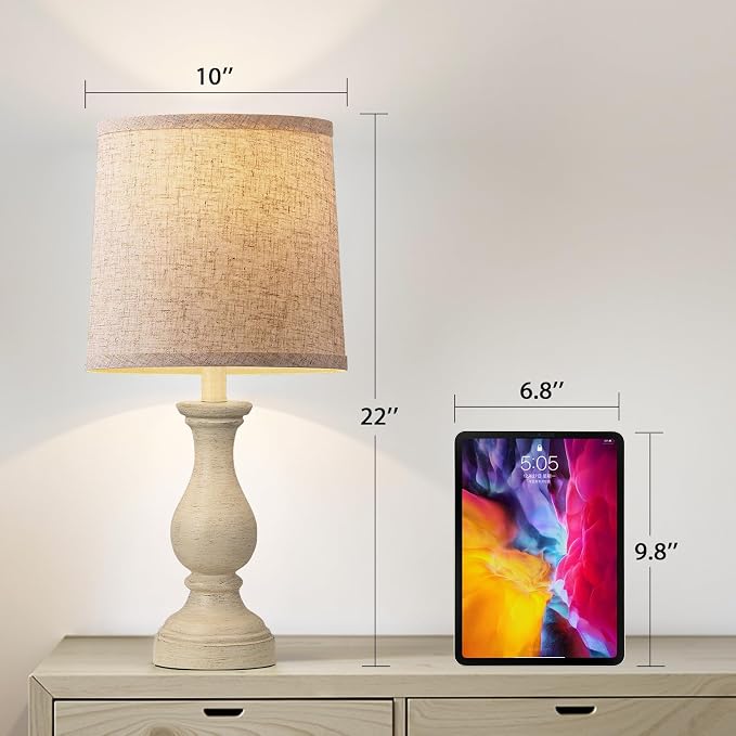 Seealle Farmhouse Table Lamps Set of 2 - Rustic Lamp for Bedroom Living Room, 22" Boho Bedside Lamps for Night Stands End Table Office Desk Lamp Nightstand Clearance with Linen Shades(Antique Yellow)