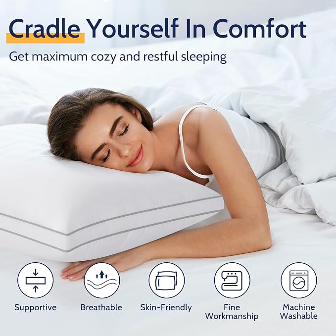 ROUMEA Pillows Standard Size Set of 2, Bed Pillows for Sleeping 2 Pack, Luxury Hotel Quality, Supportive Standard Pillows with Soft Down Alternative for Back Stomach Side Sleepers, Machine Washable | Luxury Hotel Quality, Supportive Standard Pillows wi...