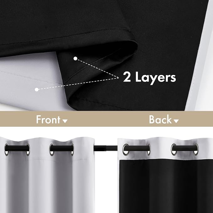 MIULEE Greyish White 100% Blackout Curtains for Bedroom 96 Inch Long | 2 Thick Layers Thermal Insulated Window Curtains with Black Liner, Noise Reducing Grommet, Drapes for Living Room, 2 Panels