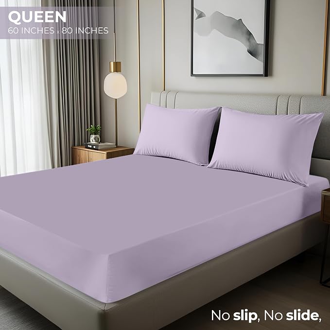 Queen Fitted Sheet, Ultra Soft Fits Up to 16 Inch Deep Pocket, Lavender | Hotel Comfort, Cooling & Breathable Cotton like Polyester, Easy Fit, Wrinkle & Fade Resistant, Snug Fit, Easy Care, Oeko-Tex