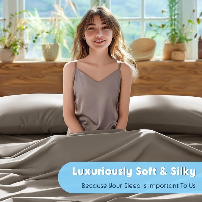 SONORO KATE 1000 Series 100% Egyptian Cotton King Sheet Set,4 Pieces | Soft,Breathable Long Staple,Sateen Weave,Luxury 5-Star Hotel Bed Sheets,16" Deep Pocket,Taupe