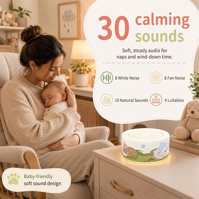 Kipcush White Noise Machine for Baby & Adults, Sleep Sound Machine with 30 Soothing Sounds, 8-Color Night Light, Memory Function, White Noise for Sleeping, Nursery, Office, Travel, Relaxation