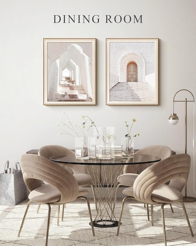VIYYIEA Framed Landscape Wall Art Set of 2, Minimalist Mediterranean Bohemian Diptych, Beige Arched Doorway Ancient Wall Decor for Living Room Dining Area Hallway, 16×20inch