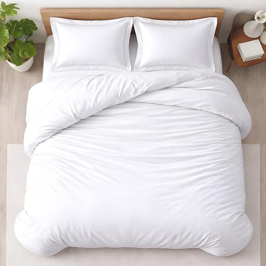 3 Pc 120" x 98" Duvet Cover Set Oversized King 100% Egyptian Cotton - 600 Thread Count Comforter Cover, Zipper Closure & Corner Ties - Fits Large King Inserts - White