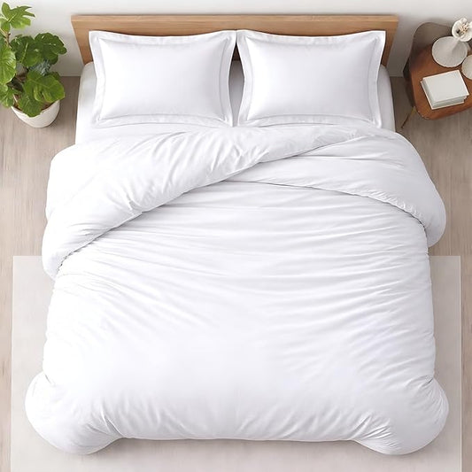 3 Pc Twin XL/Twin Duvet Cover Set-100% Egyptian Cotton 600 Thread Count Ultra Soft Premium Durable Comforter Cover Zipper Closure & Corner Ties- (White, 68" X 90")