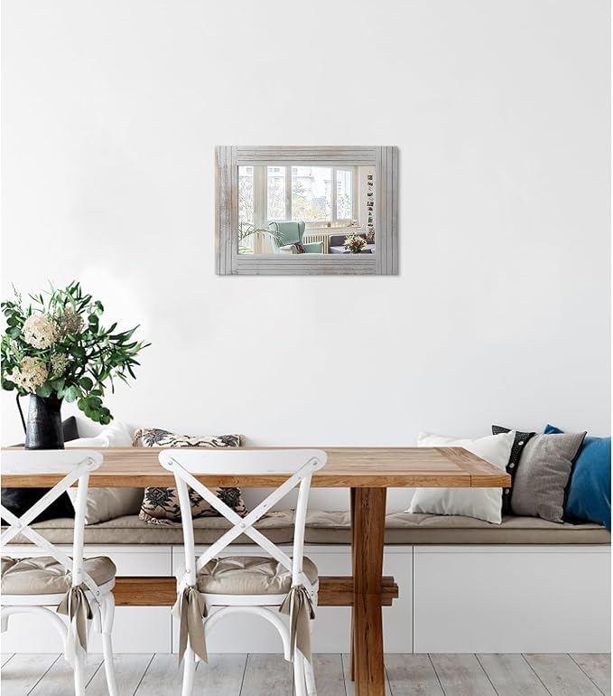 Rustic Wall Mirror Farmhouse, with Frame Wood Wall Mirror Rectangle Antique Decor Hanging Mirror for Bathroom Living Room Bedroom Entryway Small 16" x 12 "