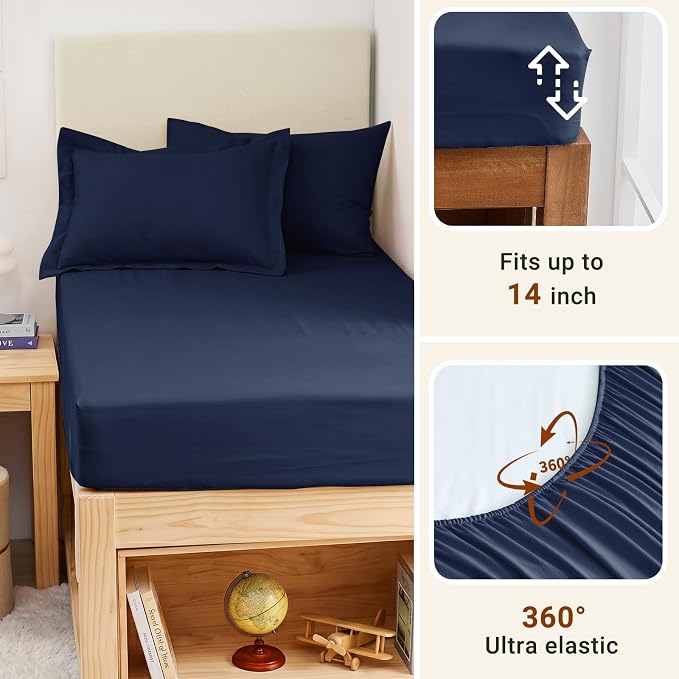 5 Pieces Twin XL Comforter Set, Soft Bed in a Bag Twin XL Size, All Season Bedding Set with Comforter, Flat Sheet, Fitted Sheet, Pillowcases & Shams, Navy Blue